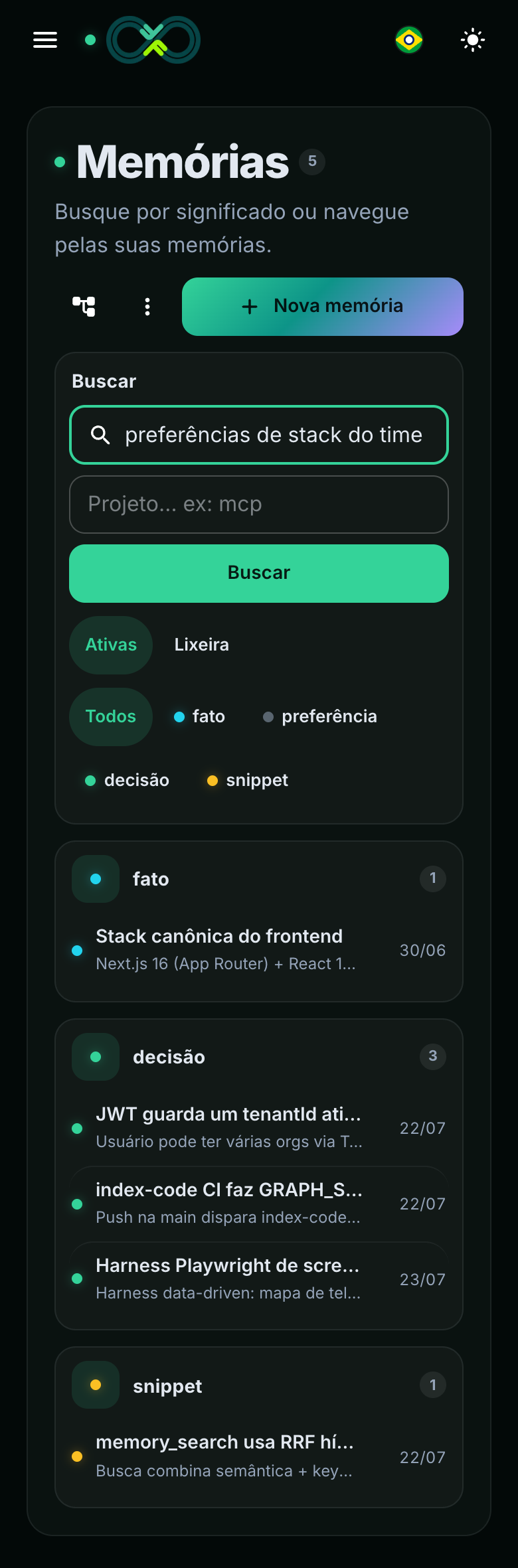 Memórias · Busca (mobile)